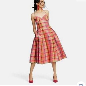 Issac Mizrahi for target silk plaid dress w pockets sz xs boho holiday preppy